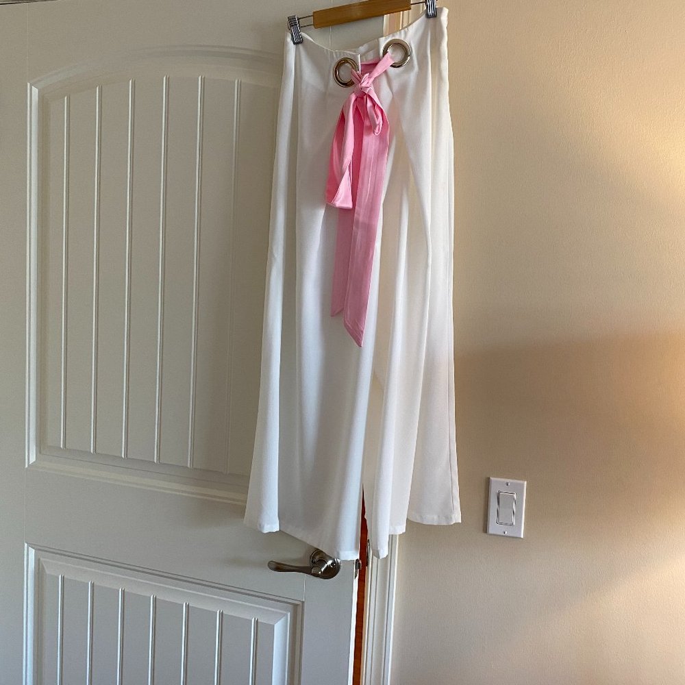 White silk wide leg pants